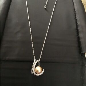 JTV 925 Silver Necklace with Golden South Sea Pearl Pendant